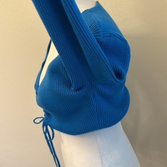 NWT Zara Blue Ruched Cut Out Knit Top - Picture 5 of 14